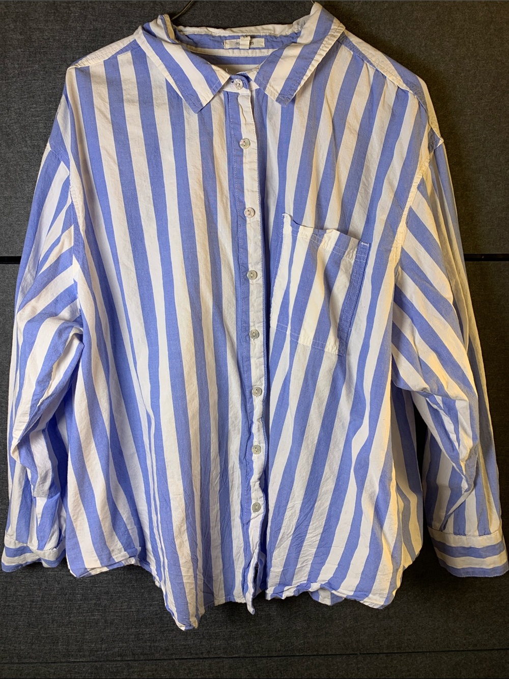 Maurices Blue and White Vertical Stripe Button-Down Shirt
